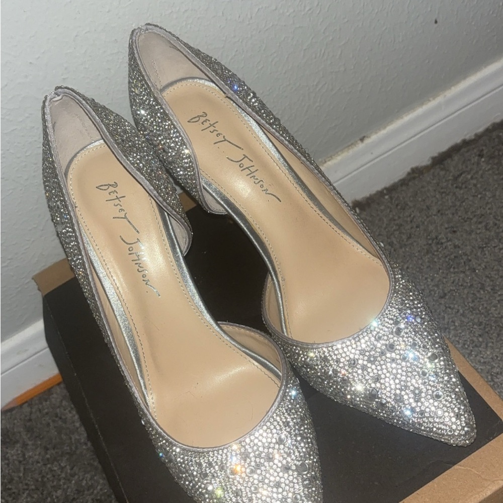 Betsey Johnson Silver Crystal Embellished Pointed Toe Heels